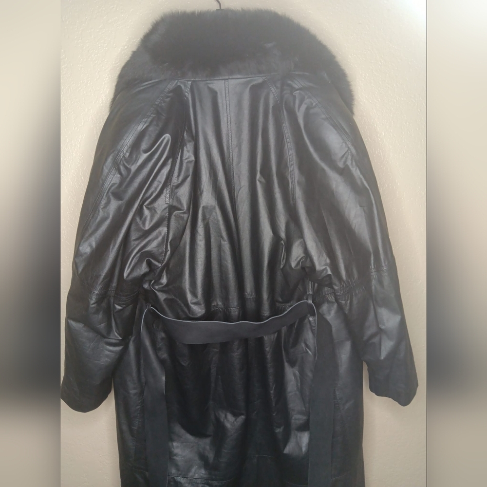 Vintage CAROLE LITTLE Women's L Trench Coat Belted Black Fur Collar‎ Penny - Picture 6 of 6
